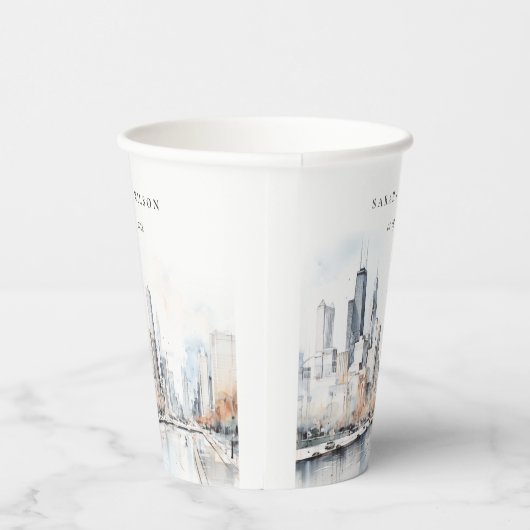 Gobelets En Papier Mariage d'aquarelle de Chicago, Illinois City Scap (Droite)