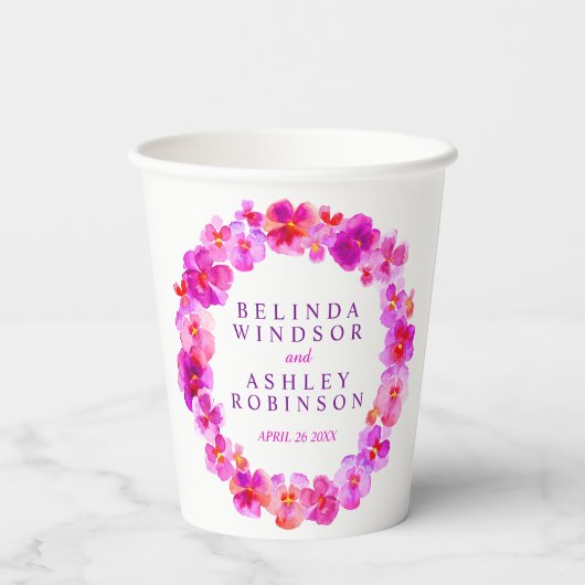 Gobelets En Papier Mariage d'aquarelle de fleurs rose (Verso)