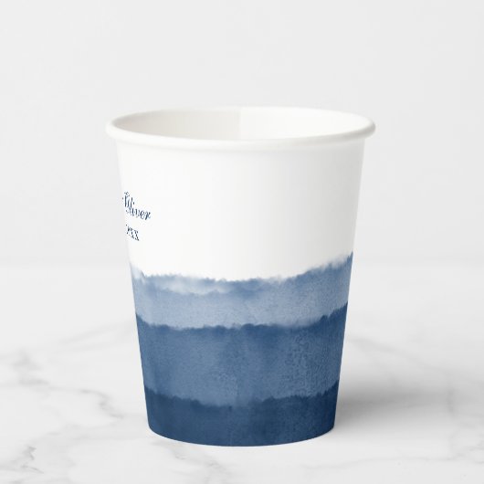 Gobelets En Papier Mariage d'aquarelle Indigo Blue Ombre | Douche (Gauche)
