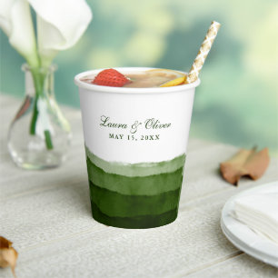 Gobelets En Papier Mariage d'aquarelle vert mousse foncée I