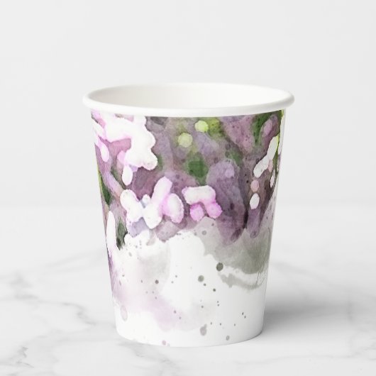 Gobelets En Papier Mariage d'aquarelle violet Lilac Fleurs (Verso)