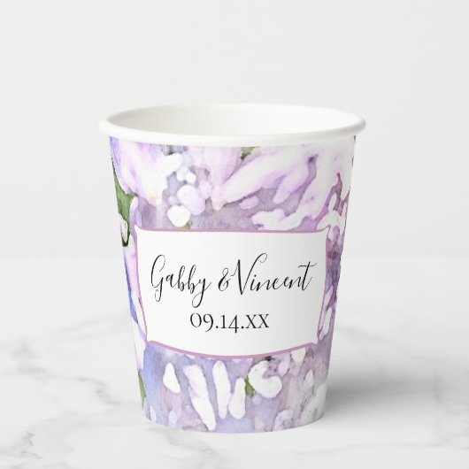 Gobelets En Papier Mariage d'aquarelle violet Lilac Fleurs (Recto)