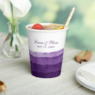 Gobelets En Papier Mariage d'aquarelle violet riche Douche