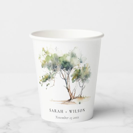 Gobelets En Papier Mariage d'arbre botanique simple minimal (Verso)