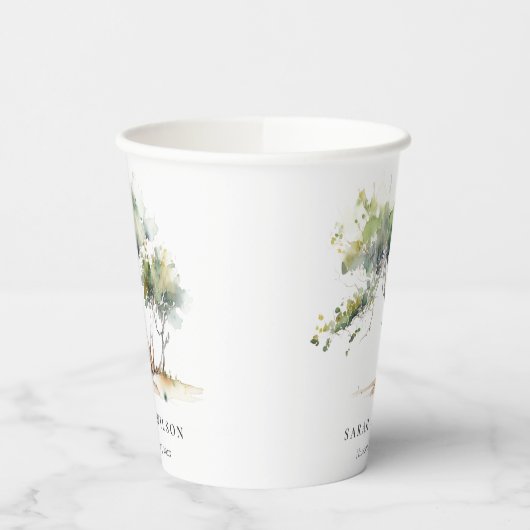 Gobelets En Papier Mariage d'arbre botanique simple minimal (Gauche)