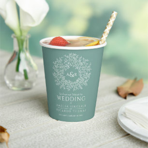 Gobelets En Papier Mariage d'art en monogramme de feuille à feuille v
