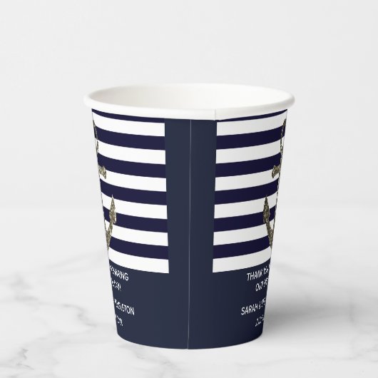 Gobelets En Papier Mariage Date Nautique Voile Ancre Merci (Droite)