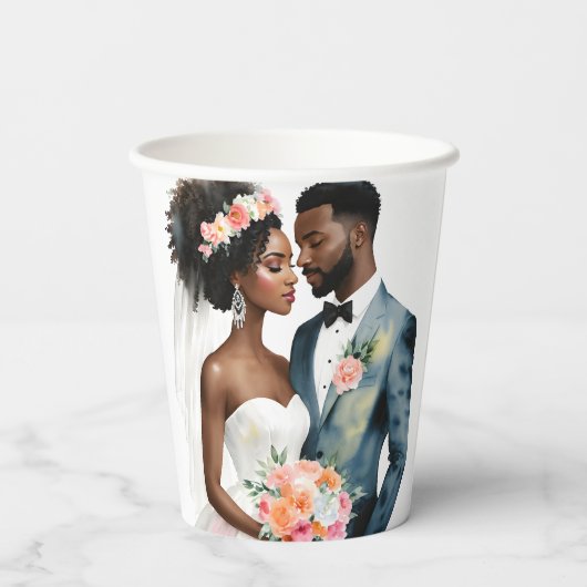 Gobelets En Papier Mariage de couple afro-américain (Verso)
