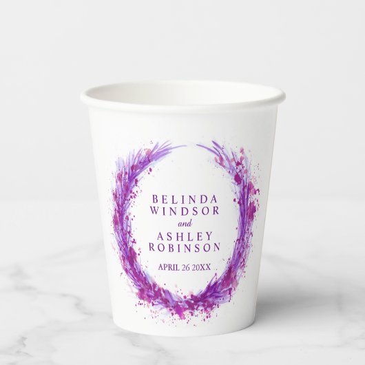 Gobelets En Papier Mariage de couronnes d'aquarelle mauve pourpre (Verso)