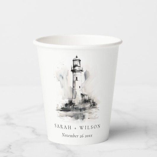 Gobelets En Papier Mariage de croquis noir et blanc (Recto)