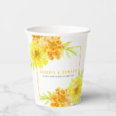 Gobelets En Papier Mariage de fleurs d'aquarelle jaune marigold (Recto)