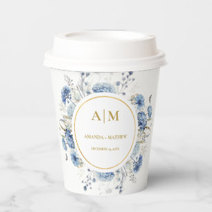 Gobelets En Papier Mariage de fleurs de printemps bleu Dusty