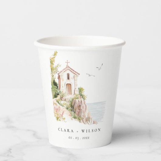 Gobelets En Papier Mariage de l'église catholique de l'aquarelle côti (Recto)