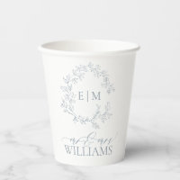 Mariage de monogramme moderne Dusty Blue Leafy Cre