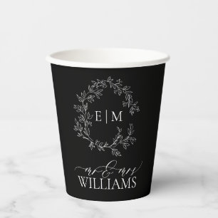 Gobelets En Papier Mariage de monogramme moderne noir blanc poitrine