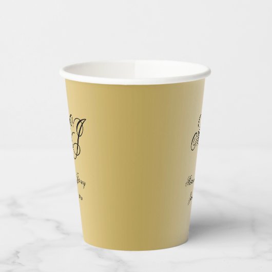 Gobelets En Papier Mariage de script de monogramme noir or élégant (Gauche)