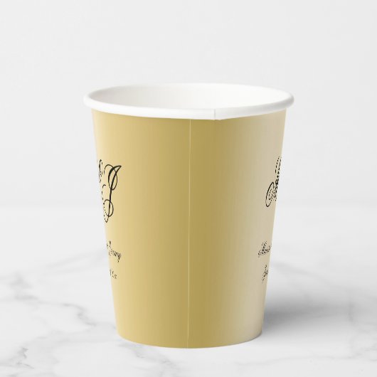 Gobelets En Papier Mariage de script de monogramme noir or élégant (Droite)