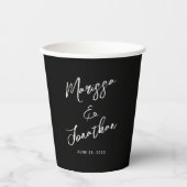 Gobelets En Papier Mariage de script moderne noir blanc main lettres (Recto)