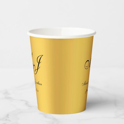 Gobelets En Papier Mariage de script Monogramme Noir Or Luxe (Gauche)