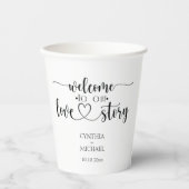 Gobelets En Papier Mariage de script simple 'notre histoire d'amour' (Recto)