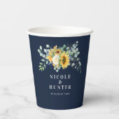 Gobelets En Papier Mariage de tournesol d'aquarelle (Verso)