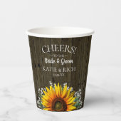 Gobelets En Papier Mariage de tournesol de campagne rustique (Recto)