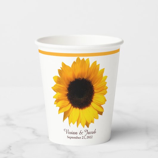 Gobelets En Papier Mariage de tournesol jaune (Verso)