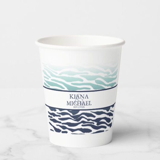 Gobelets En Papier Mariage de vague bleue ID836 (Verso)