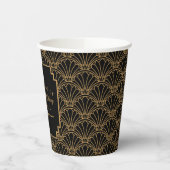 Gobelets En Papier Mariage de ventilateur Art déco noir et or (Gauche)