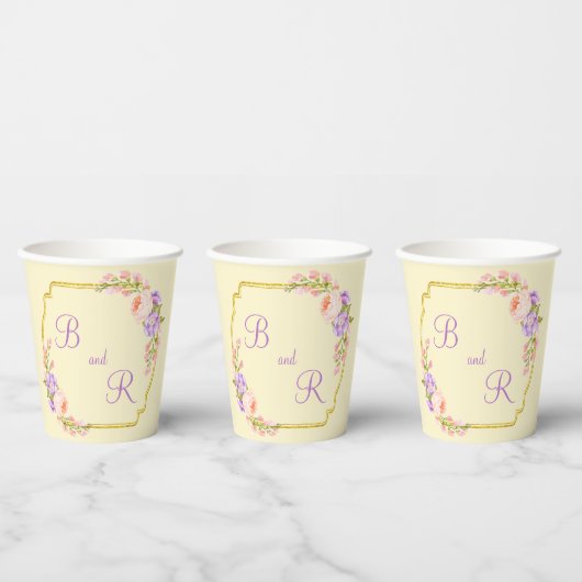 Gobelets En Papier Mariage Décontracté à cadre à deux monogrammes (Multi)