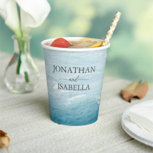 Gobelets En Papier Mariage d'été au bord de la mer bleue ondulée ombr