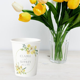 Gobelets En Papier Mariage d'été Delicic Jaune Floral Sage Vert