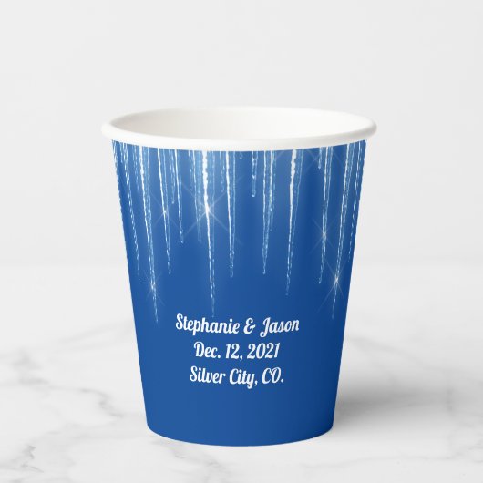 Gobelets En Papier Mariage d'hiver Icicles Bleus (Recto)