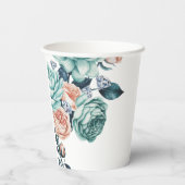 Gobelets En Papier Mariage diamant Turquoise et Pêche Rose (Verso)