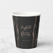 Gobelets En Papier Mariage écriture rose gold pailleté Agate noir (Recto)