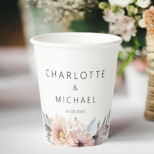 Gobelets En Papier Mariage élégant, blanc & Pastel Boho