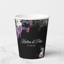 Mariage élégant noir violet gothique floral crâne