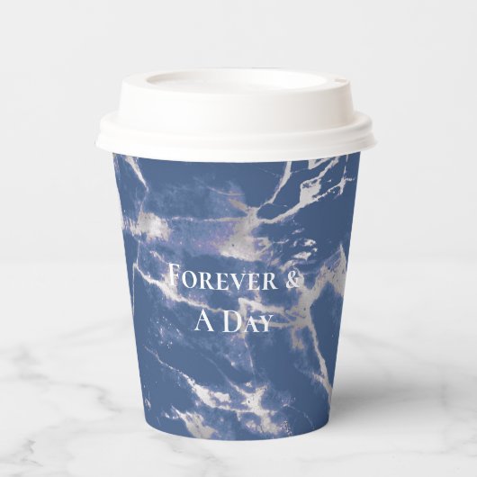 Gobelets En Papier Mariage en marbre bleu argenté (Recto)