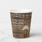 Gobelets En Papier Mariage en tonneau rustique en bois avec fleurs bl (Verso)