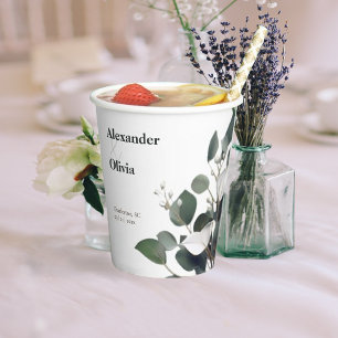 Gobelets En Papier Mariage Eucalyptus moderne