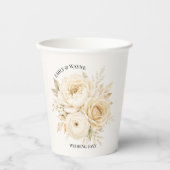 Gobelets En Papier Mariage Fleur Blanc d'Ivoire et Champagne Perle (Recto)