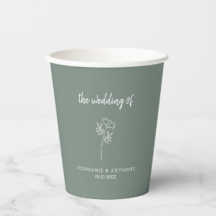 Gobelets En Papier Mariage Fleur sauvage Sage Green