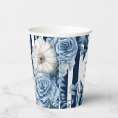 Gobelets En Papier Mariage Fleuris Rayures Bleu Marine (Droite)