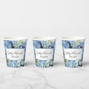 Gobelets en papier mariage Fleurs d'Hortensia Bleu