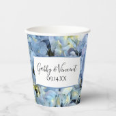 Gobelets en papier mariage Fleurs d'Hortensia Bleu (Recto)