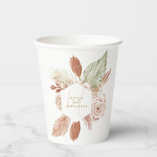 Gobelets En Papier Mariage Fleurs Séchées Tropicales Pampas Bohème