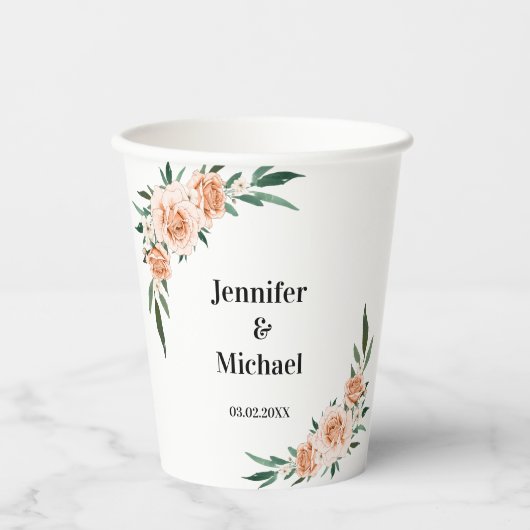 Gobelets En Papier Mariage Fleurs spécifiques au client (Recto)