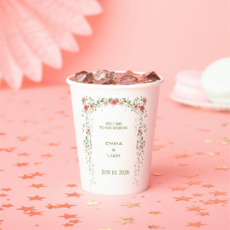 Gobelets En Papier Mariage Floral Arc Rustique Vintage Rose Pâle