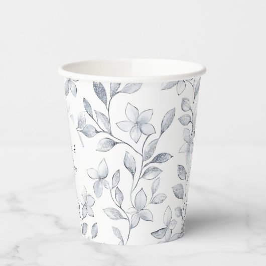 Gobelets En Papier Mariage floral blanc argenté (Gauche)