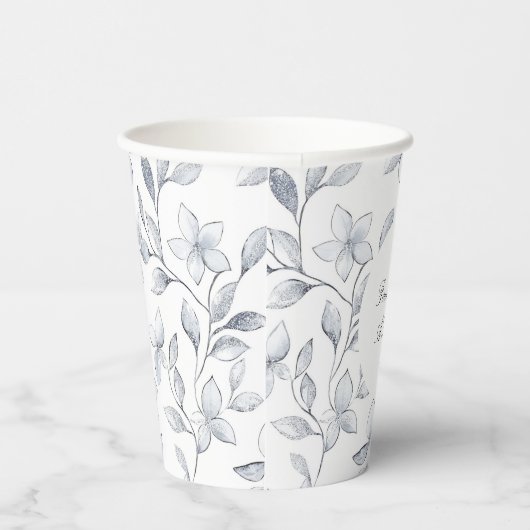 Gobelets En Papier Mariage floral blanc argenté (Droite)